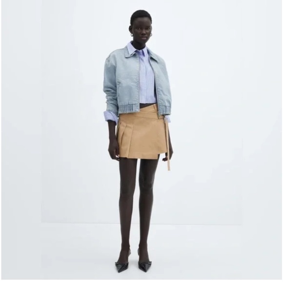 Mango Tan Wrap Mini Skirt with Asymmetrical Pleats - Picture 2 of 10